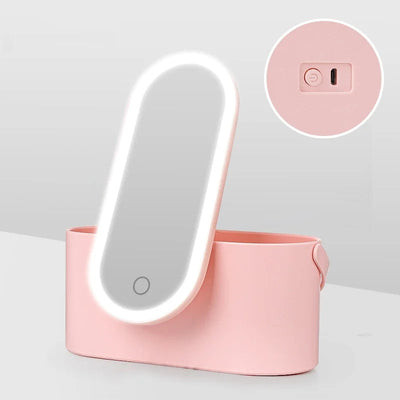 Portable LED Makeup Organizer With Mirror Compact Folding Cosmetic Case