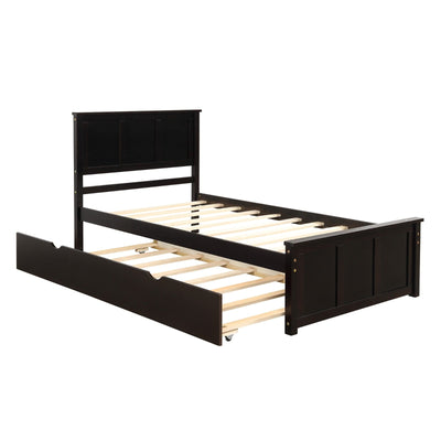 Twin Size Platform Bed With Trundle Frame For Extra Sleeping Space
