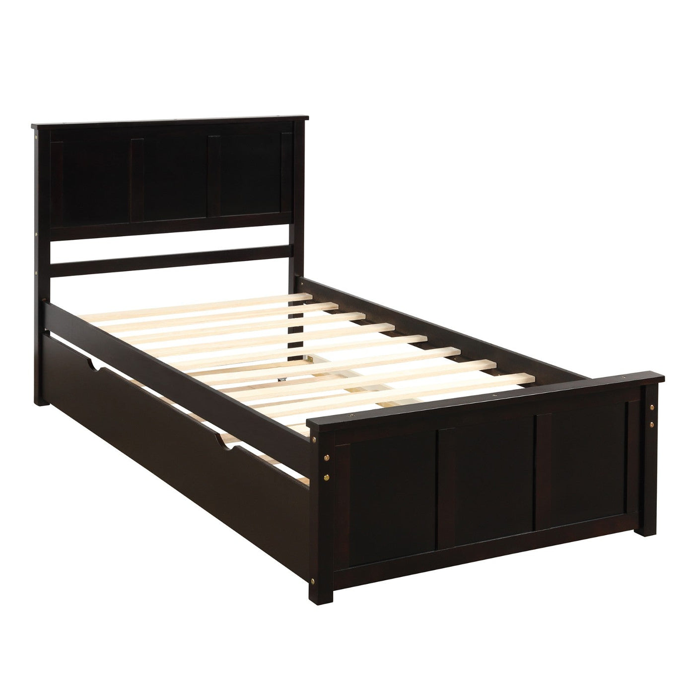 Twin Size Platform Bed With Trundle Frame For Extra Sleeping Space