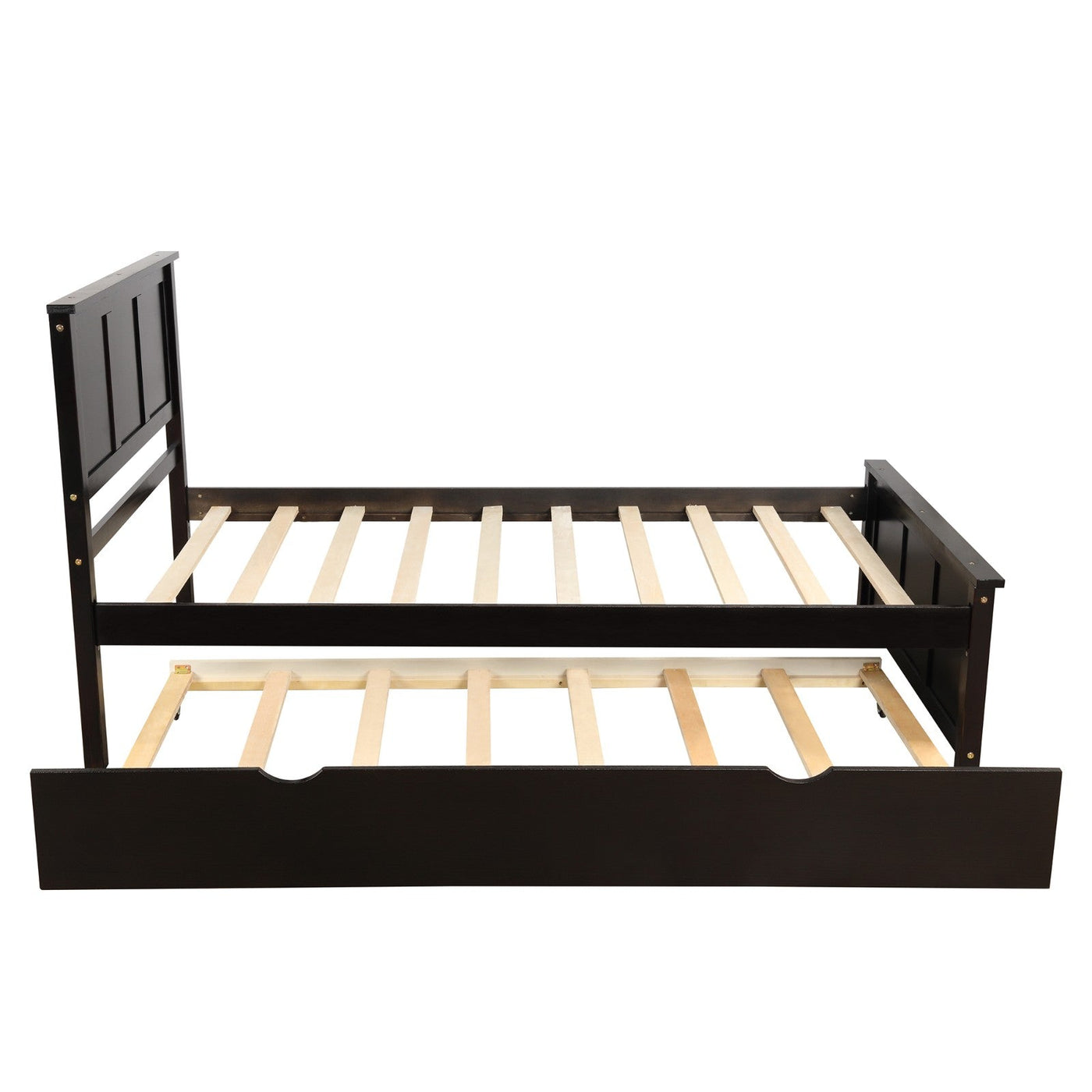 Twin Size Platform Bed With Trundle Frame For Extra Sleeping Space