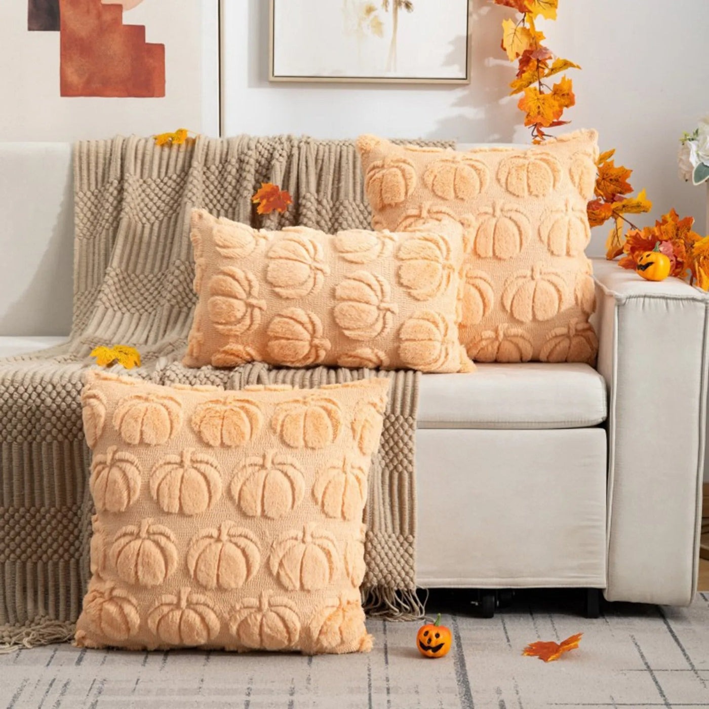 Plush Pumpkin Halloween Pillow Cover Decorative Sofa Cushion Case