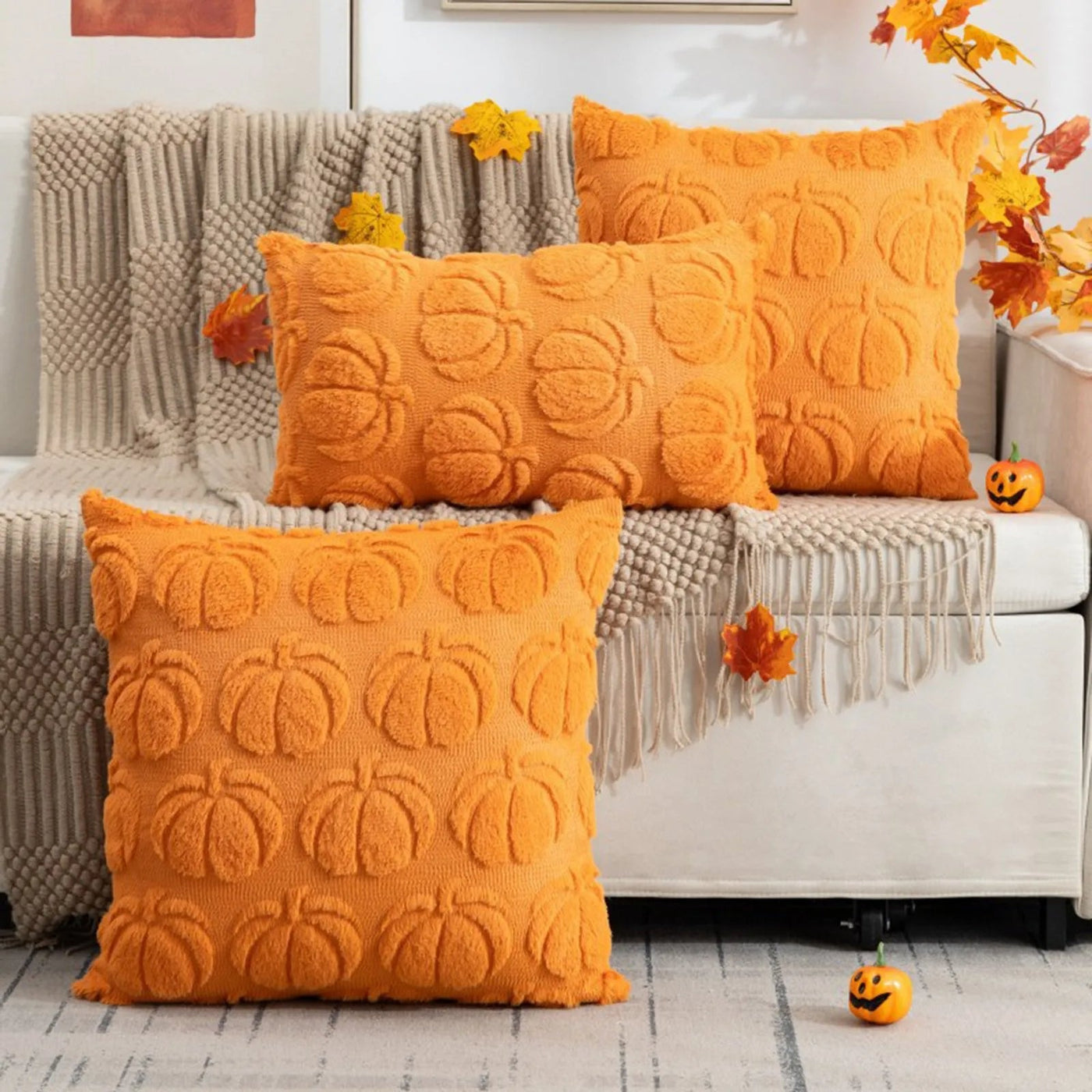 Plush Pumpkin Halloween Pillow Cover Decorative Sofa Cushion Case