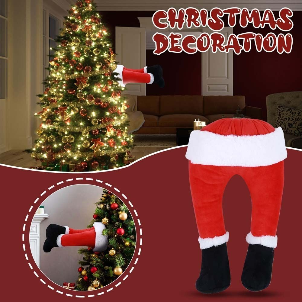 Plush Santa Legs Christmas Tree Decoration Festive Holiday Accent
