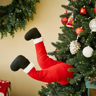 Plush Santa Legs Christmas Tree Decoration Festive Holiday Accent
