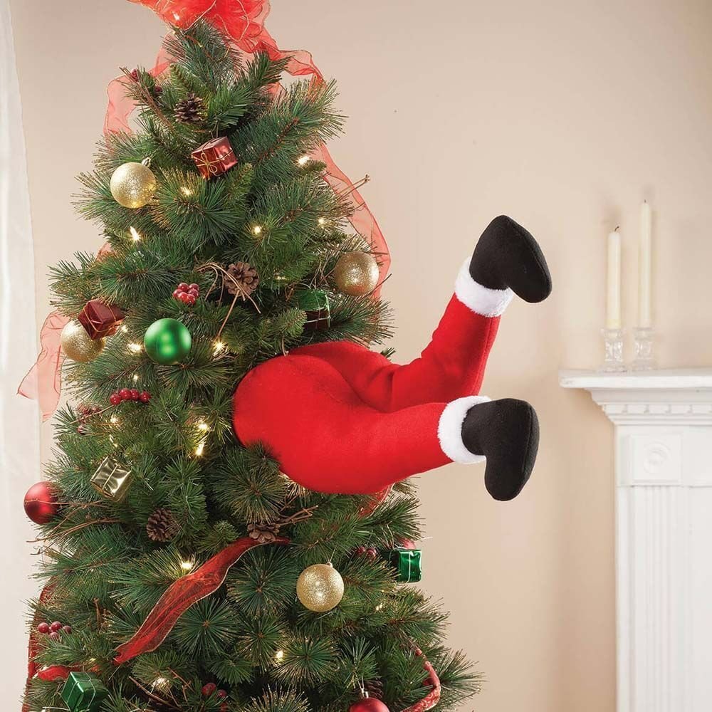 Plush Santa Legs Christmas Tree Decoration Festive Holiday Accent