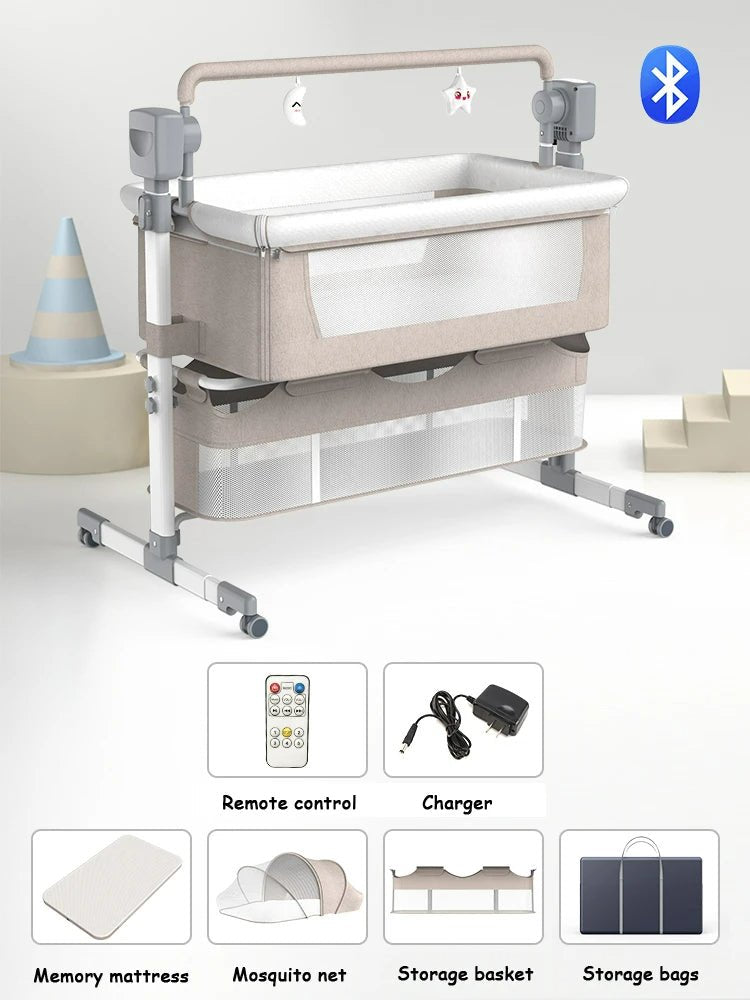 Portable Electric Bassinet With Self Rocking Cradle Bedside Sleeper
