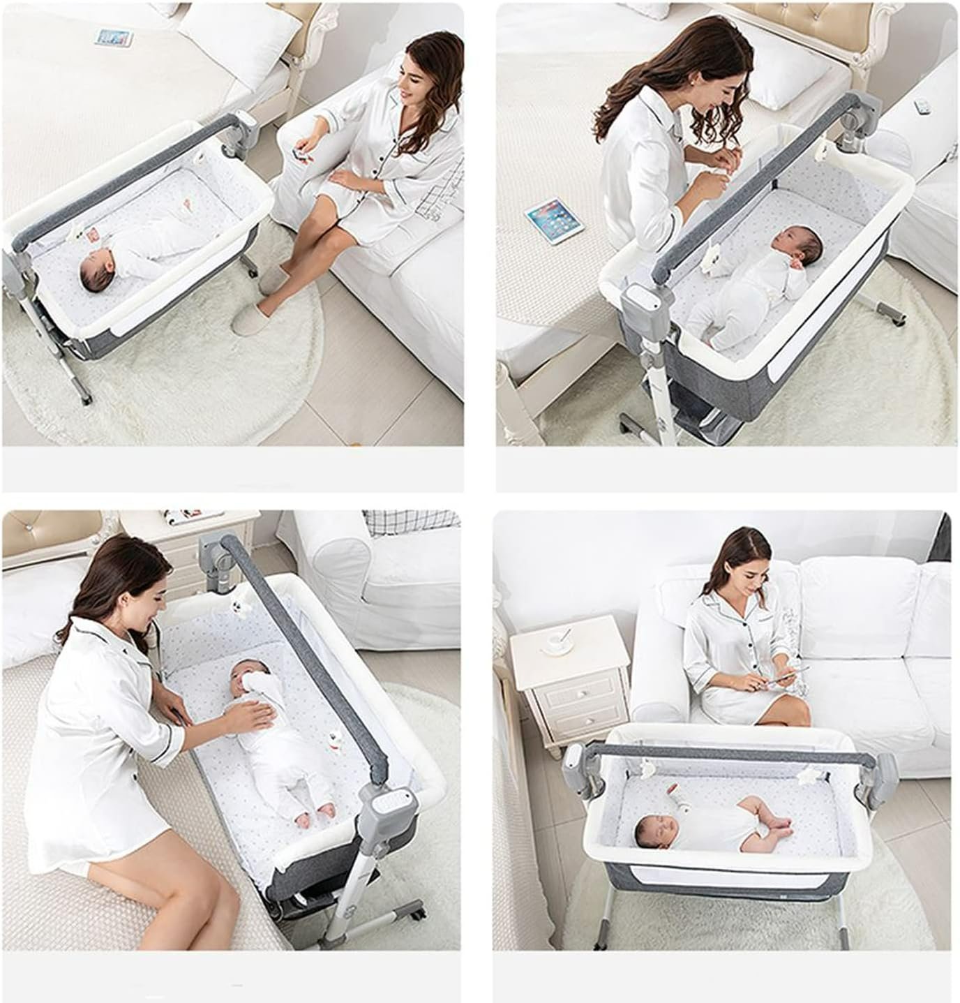 Portable Electric Bassinet With Self Rocking Cradle Bedside Sleeper