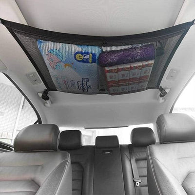 Car Ceiling Storage Net Double Layer Mesh Organizer With Adjustable Strap