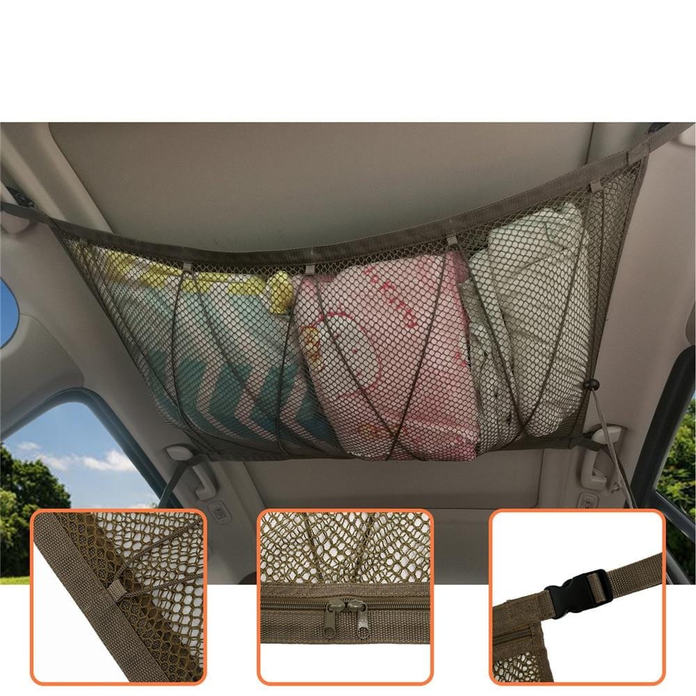 Car Ceiling Storage Net Double Layer Mesh Organizer With Adjustable Strap