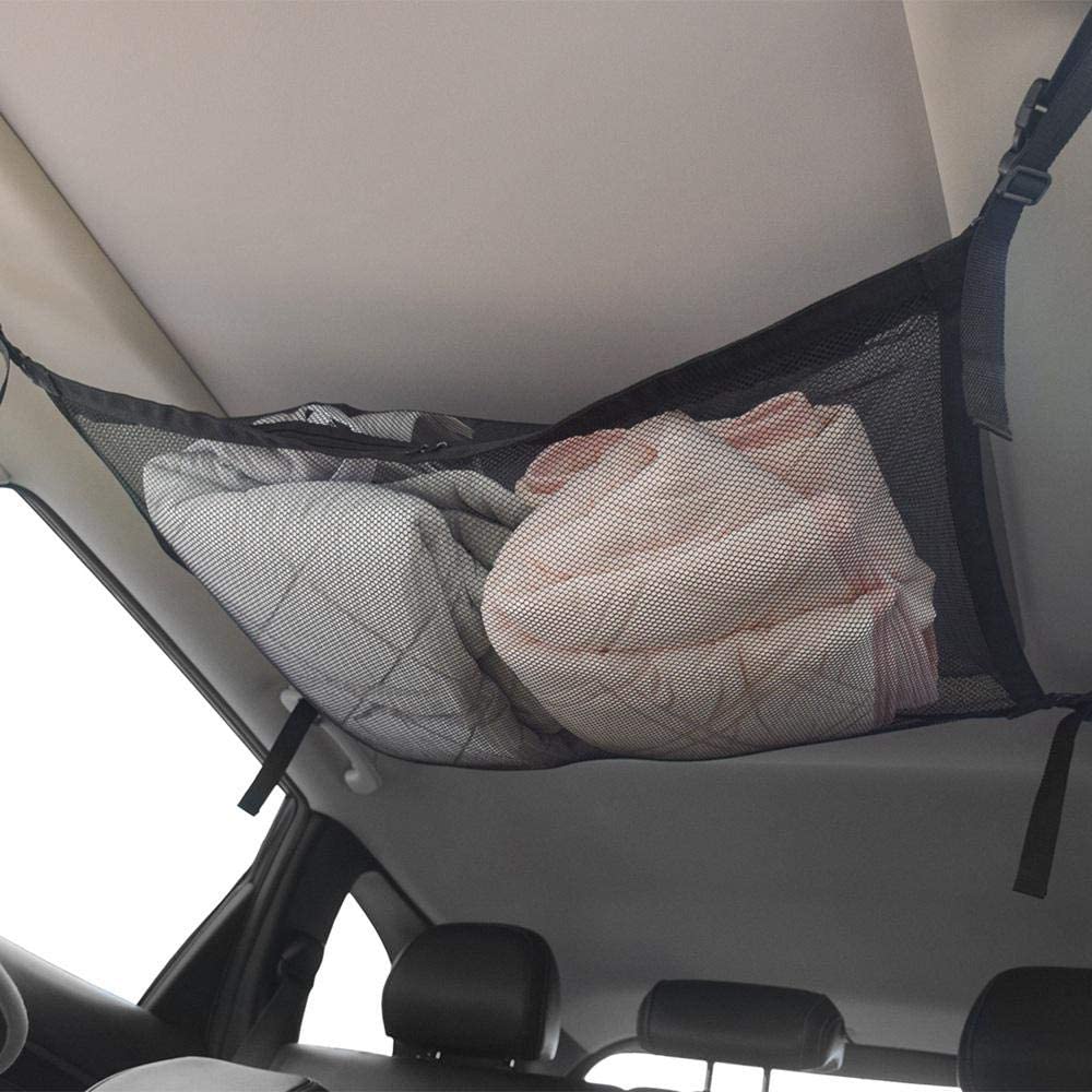 Car Ceiling Storage Net Double Layer Mesh Organizer With Adjustable Strap