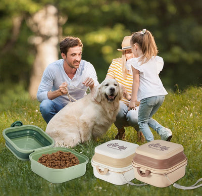 Portable Folding Double Pet Bowls Travel Feeder For Food And Water