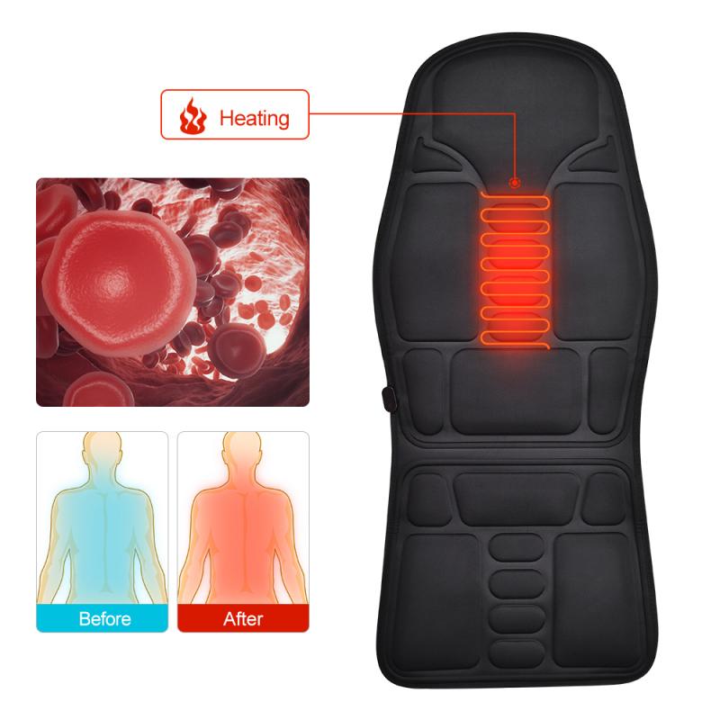 Portable Heated Vibrating Back Massager Chair Pad For Home Office Car