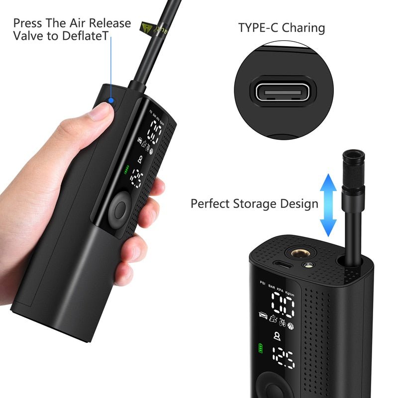 Portable Bike Air Pump Electric Mini Inflator Compact Design