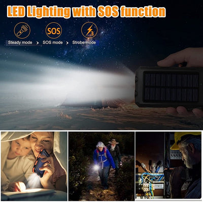 Portable Solar Power Bank With Flashlight And Compass For Smartphones