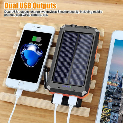 Portable Solar Power Bank With Flashlight And Compass For Smartphones