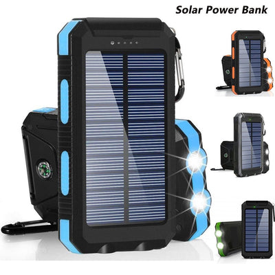 Portable Solar Power Bank With Flashlight And Compass For Smartphones