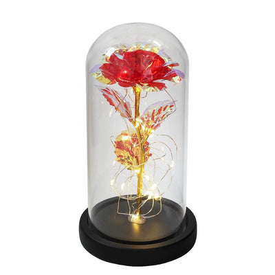 Preserved Rose In Glass Dome LED Light Romantic Flower Decoration