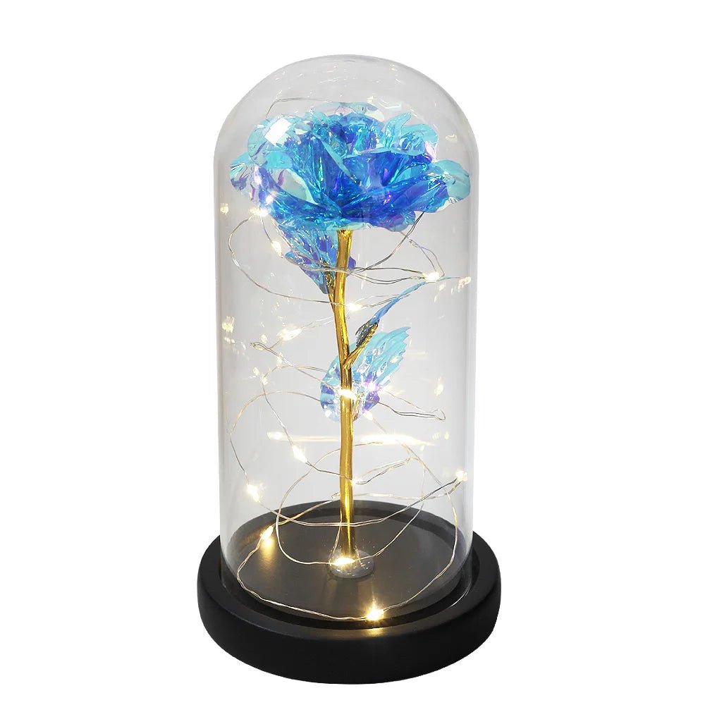 Preserved Rose In Glass Dome LED Light Romantic Flower Decoration