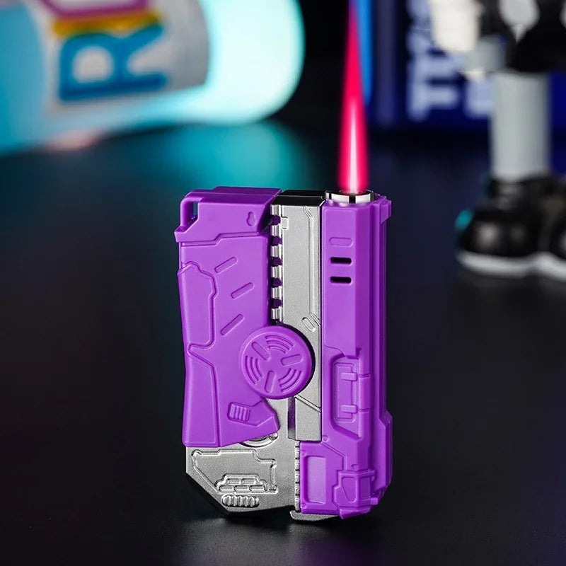Deformable Fingertip Gyro Decompression Lighter Foldable Windproof Red Flame