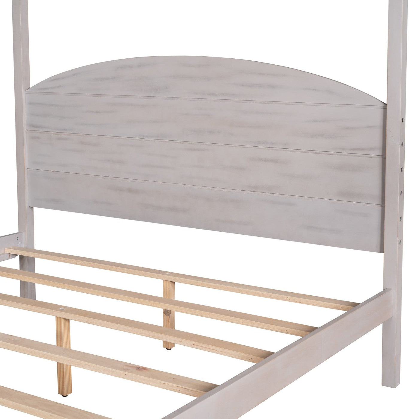 Queen Size Canopy Bed With Platform Support And Headboard