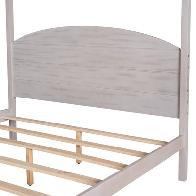 Queen Size Canopy Bed With Platform Support And Headboard