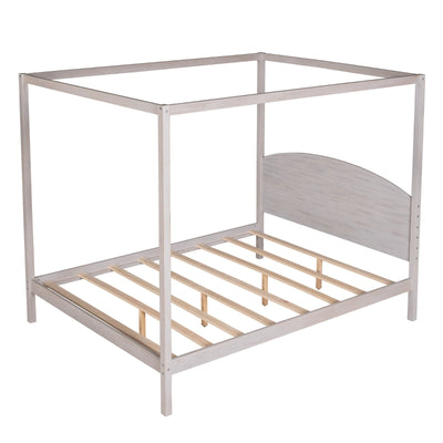 Queen Size Canopy Bed With Platform Support And Headboard