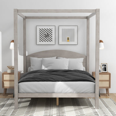 Queen Size Canopy Bed With Platform Support And Headboard