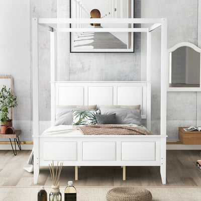 Queen Size Canopy Bed With Headboard Footboard And Slat Support Legs