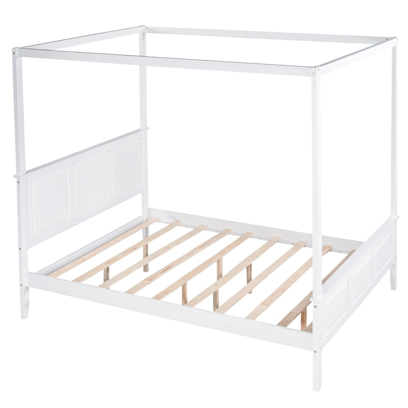 Queen Size Canopy Bed With Headboard Footboard And Slat Support Legs