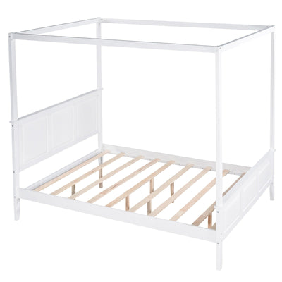 Queen Size Canopy Bed With Headboard Footboard And Slat Support Legs