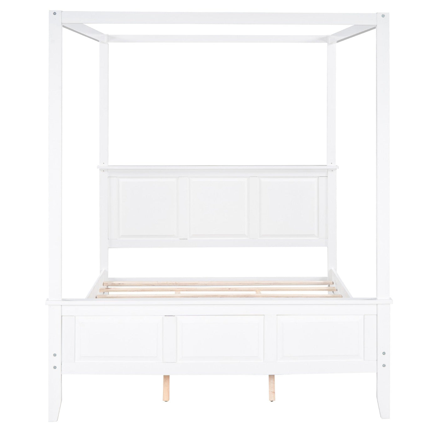 Queen Size Canopy Bed With Headboard Footboard And Slat Support Legs