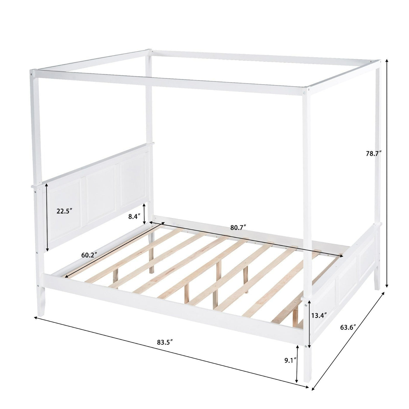 Queen Size Canopy Bed With Headboard Footboard And Slat Support Legs