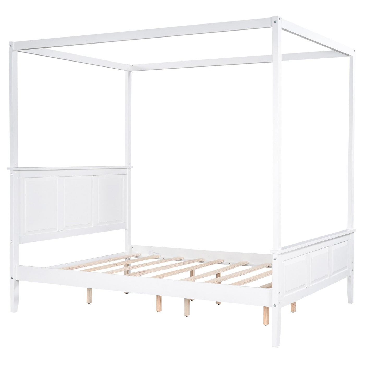 Queen Size Canopy Bed With Headboard Footboard And Slat Support Legs