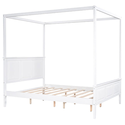 Queen Size Canopy Bed With Headboard Footboard And Slat Support Legs