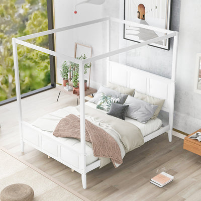 Queen Size Canopy Bed With Headboard Footboard And Slat Support Legs