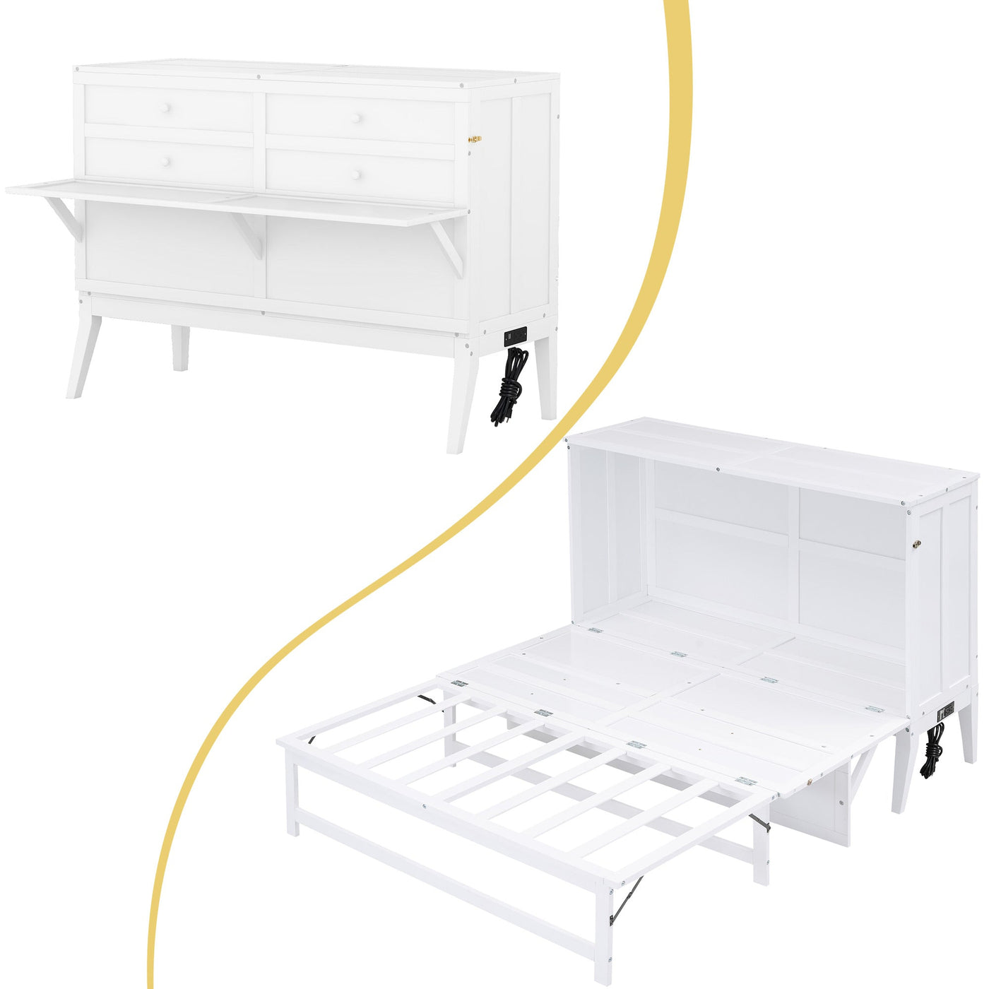 Queen Size Murphy Bed With Built-In Charging Station And Shelf Storage
