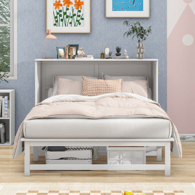 Queen Size Murphy Bed With Built-In Charging Station And Shelf Storage