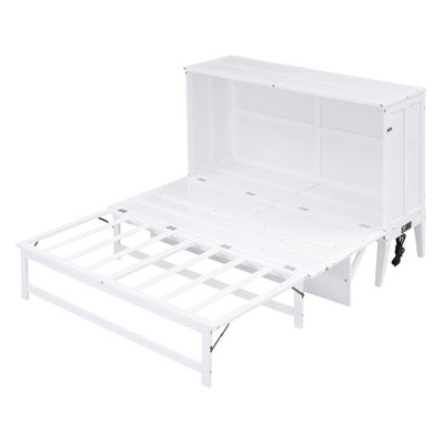 Queen Size Murphy Bed With Built-In Charging Station And Shelf Storage