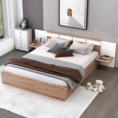 Queen Size Platform Bed With Headboard Drawers Shelves USB Ports