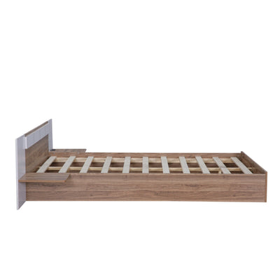 Queen-Size Platform Bed With Headboard Shelves USB Ports Sockets