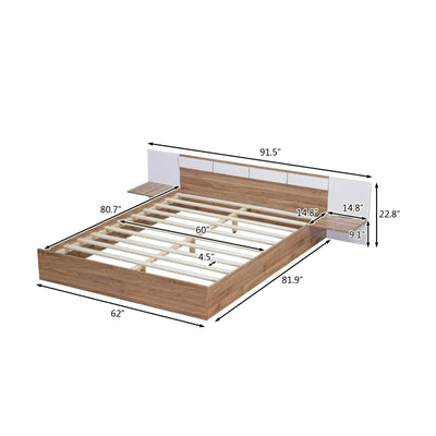 Queen-Size Platform Bed With Headboard Shelves USB Ports Sockets