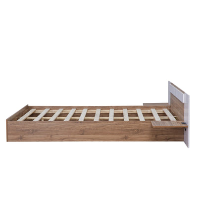 Queen-Size Platform Bed With Headboard Shelves USB Ports Sockets