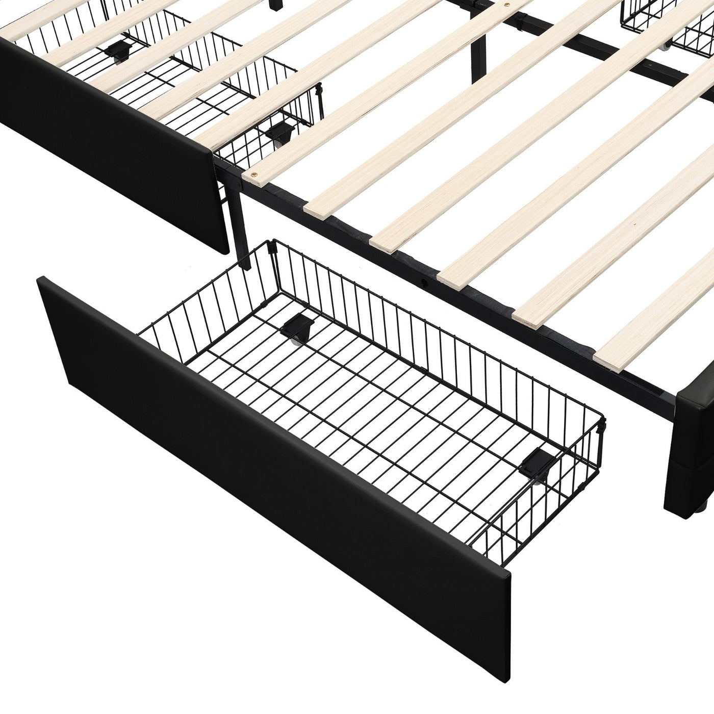 Queen Size Upholstered Platform Bed With LED Lights And Storage Drawers