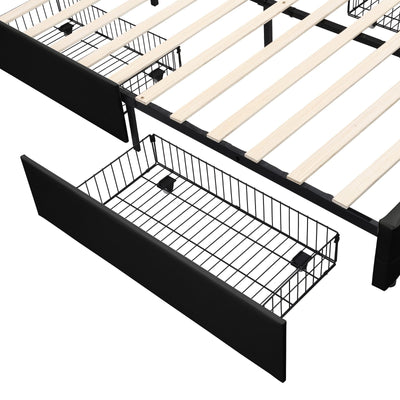 Queen Size Upholstered Platform Bed With LED Lights And Storage Drawers