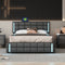 Queen Size Upholstered Platform Bed With LED Lights And Storage Drawers