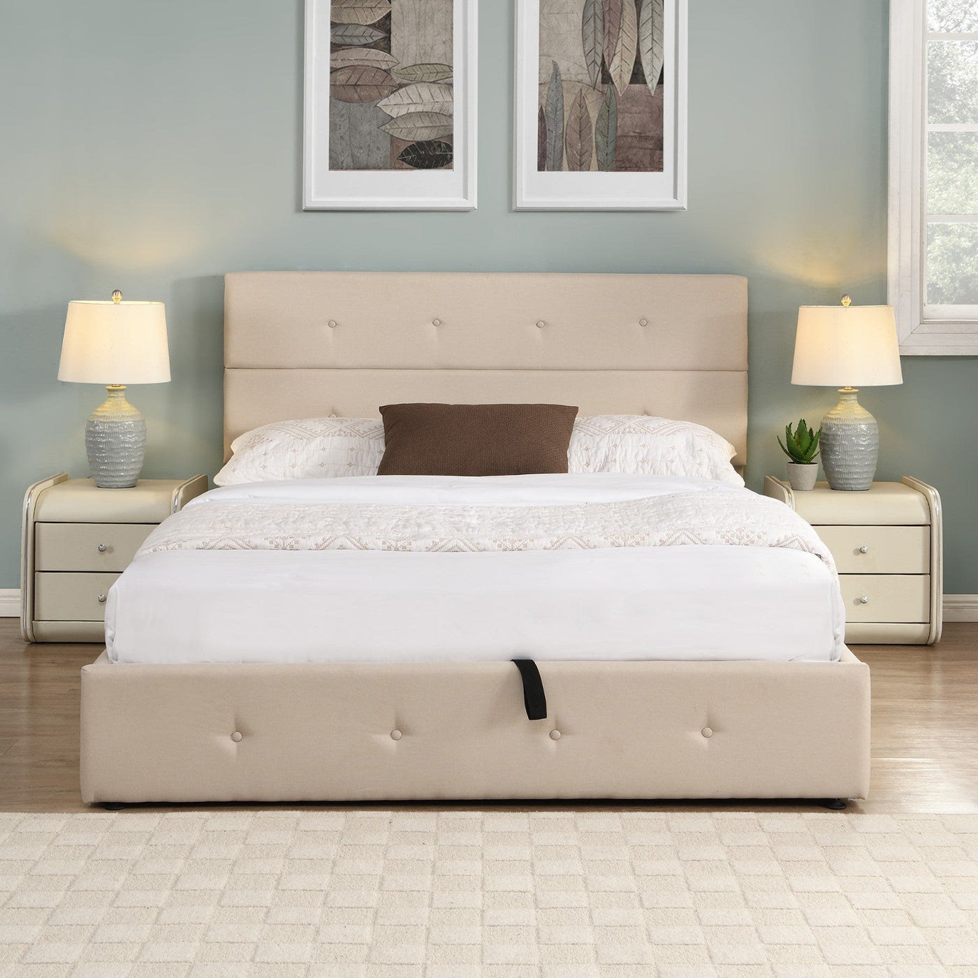 Queen Size Upholstered Platform Bed With Spacious Underbed Storage