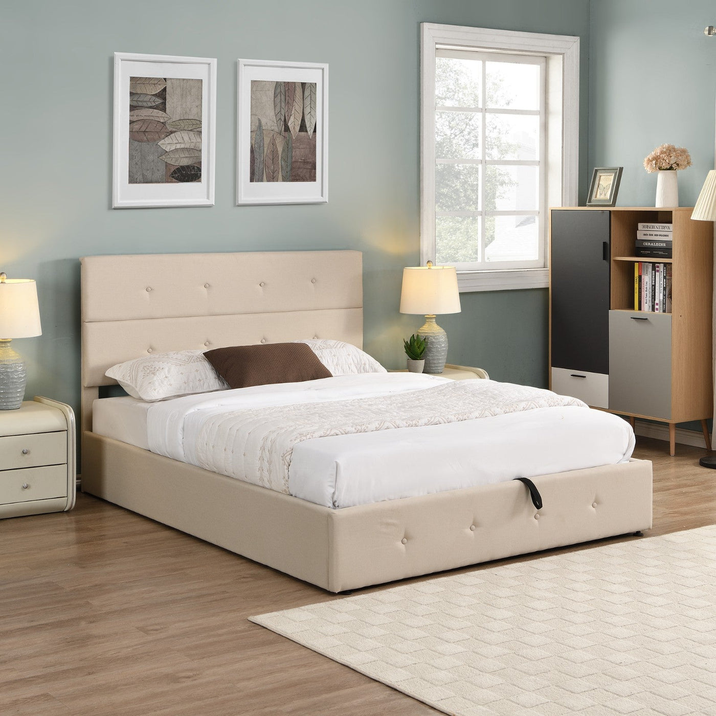 Queen Size Upholstered Platform Bed With Spacious Underbed Storage