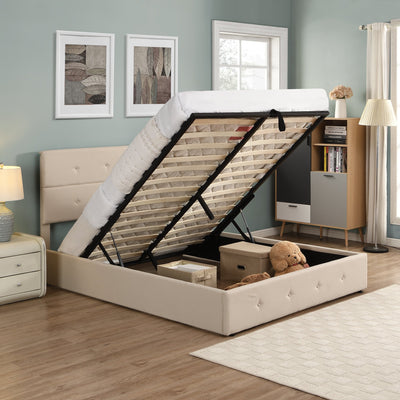 Queen Size Upholstered Platform Bed With Spacious Underbed Storage
