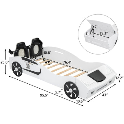 Race Car Twin Bed With Upholstered Backrest And Storage Platform