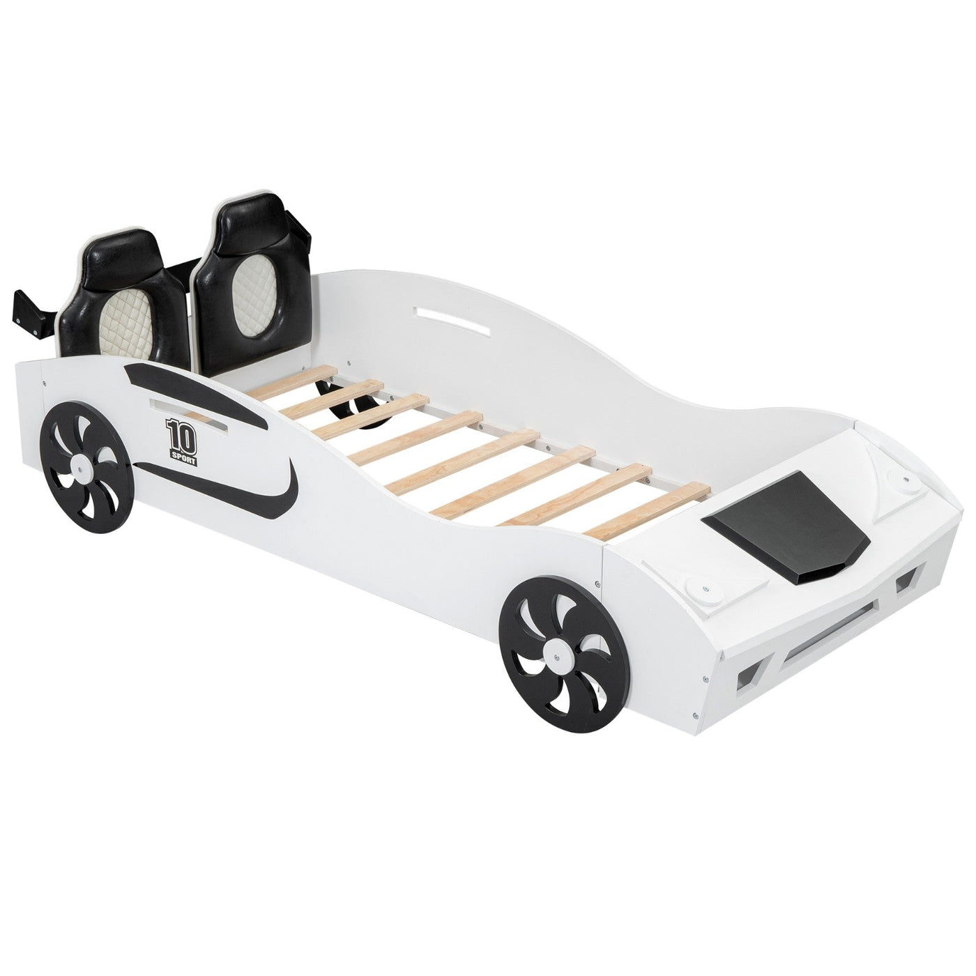 Race Car Twin Bed With Upholstered Backrest And Storage Platform